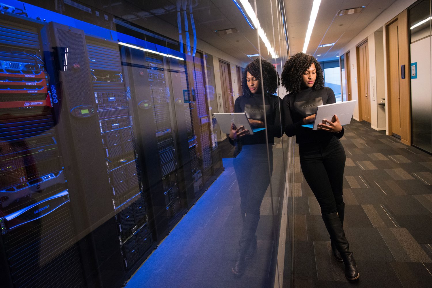 Engineer in a modern data centre